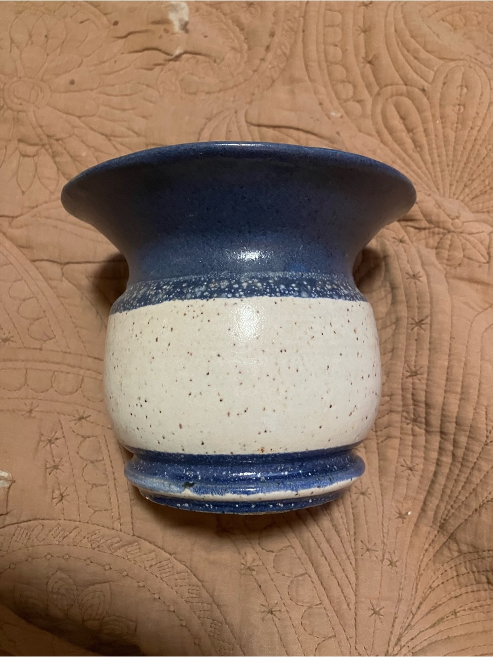 Handmade Two-Tone Ceramic Vase - Blue & Speckled Cream